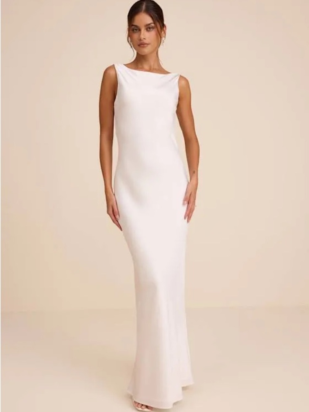 White Satin Cowl Back Maxi Dress